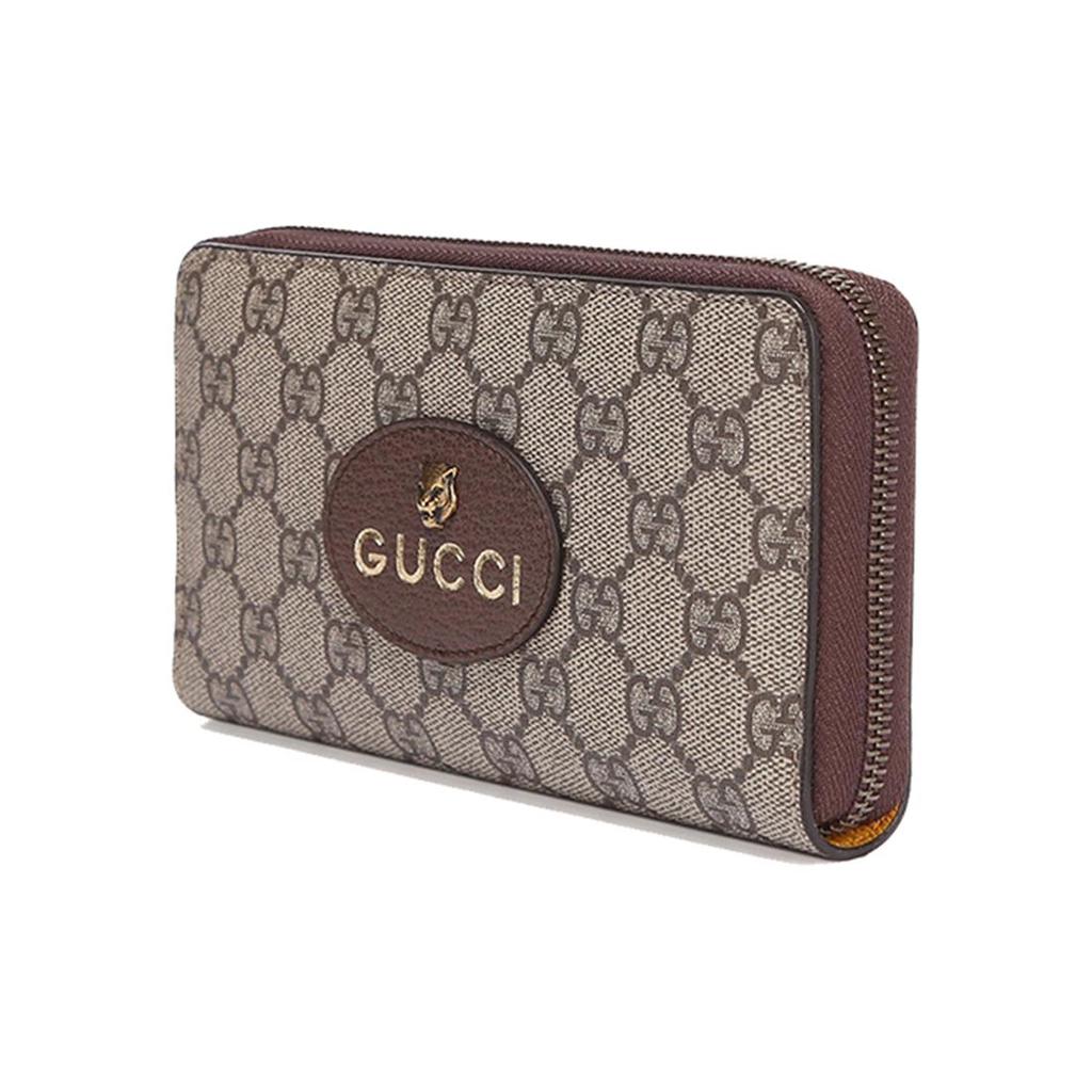 Gucci Portafoglio GG Canvas Testa di Tigre in Pelle con Zip Around Beige Marrone per Viaggi Quotidiani 473953-K9GOT-8861