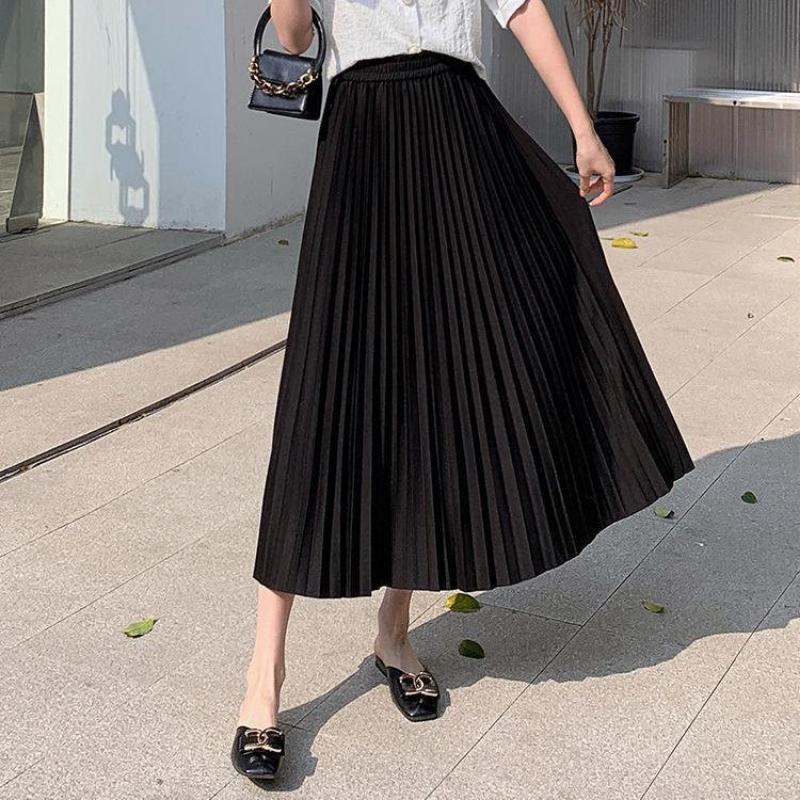 Spring and Autumn New Fashion Women's High Waist Pleated Solid Color Half Length Elastic Skirt Promotions Lady Black Pink