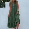Sleeveless Women's Dress Casual Flowy A-Line Midi Tshirt Dresses With Pockets Crewneck Vocation Boho Beach Sundress