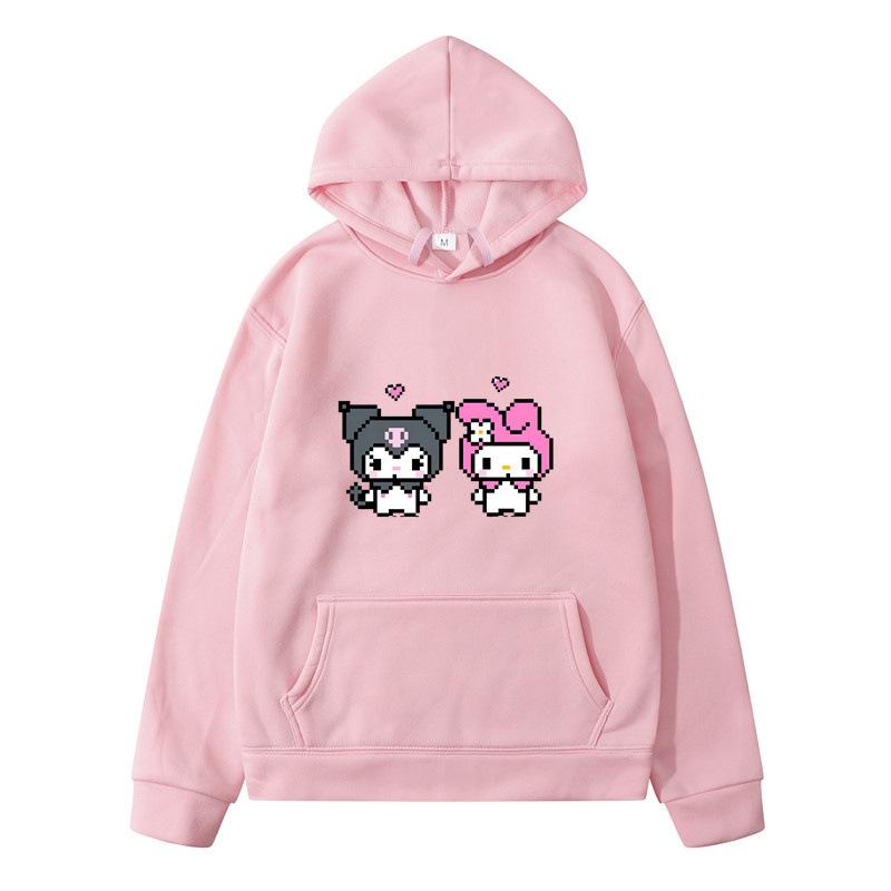 Pixel Art Hoodie – Unisex Yellow Pullover Sweatshirt, Cute Cartoon Characters & Heart Print, Casual Long Sleeve with Pocket