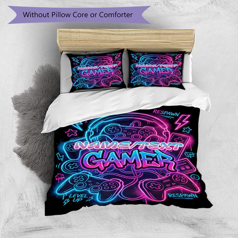 3PC Custom Name Neon Gamer Vibes Bedding Set Printed  Bedding Set Duvet Cover Closure Includes 1 Duvet Cover & 50 Pillowcases for Bedroom
