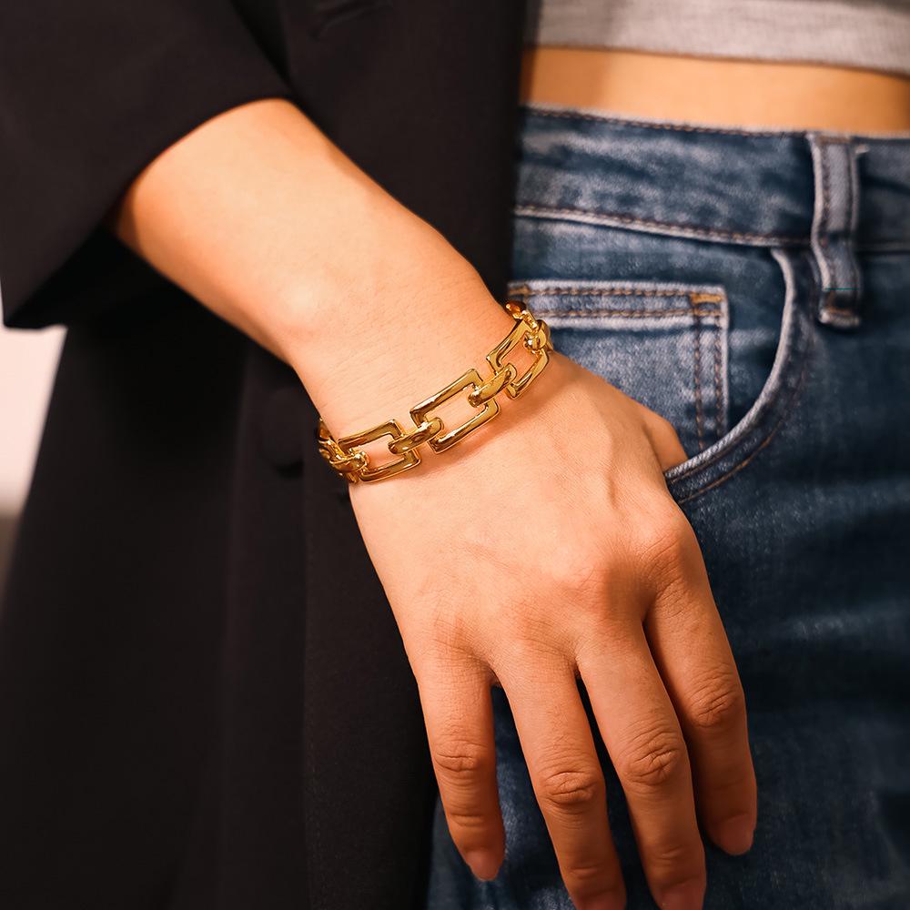 18k Gold-Plated Geometric Hollow Chain Open Bracelet