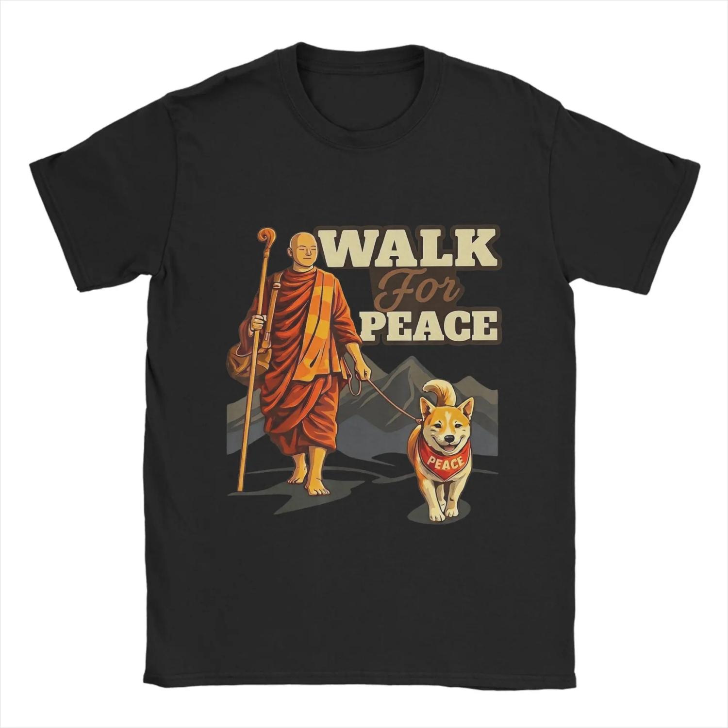 

Men Peace Walking Monks T Shirt Cotton Tops Vintage Short Sleeve Crewneck Tee Shirt Gift Idea T-Shirts S чёрный
