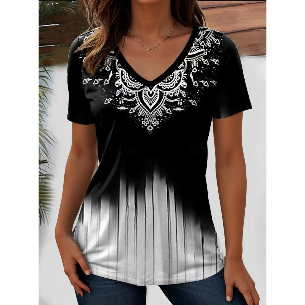 T-shirt da Donna Stile Grafico Retrò Abbigliamento Moda Stampa 3D Moda Estiva Top Scollo a V Largo Manica Corta Maglietta
