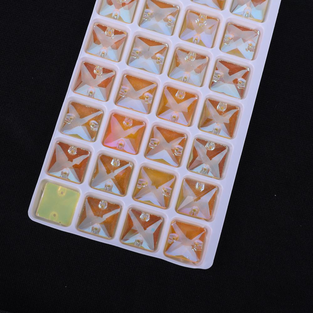 Crystal Glass Hand Sewn Drill, Square Fluorescent Flat Bottom Mocha Neon Dopamine Rhinestone Diy Clothing Accessories