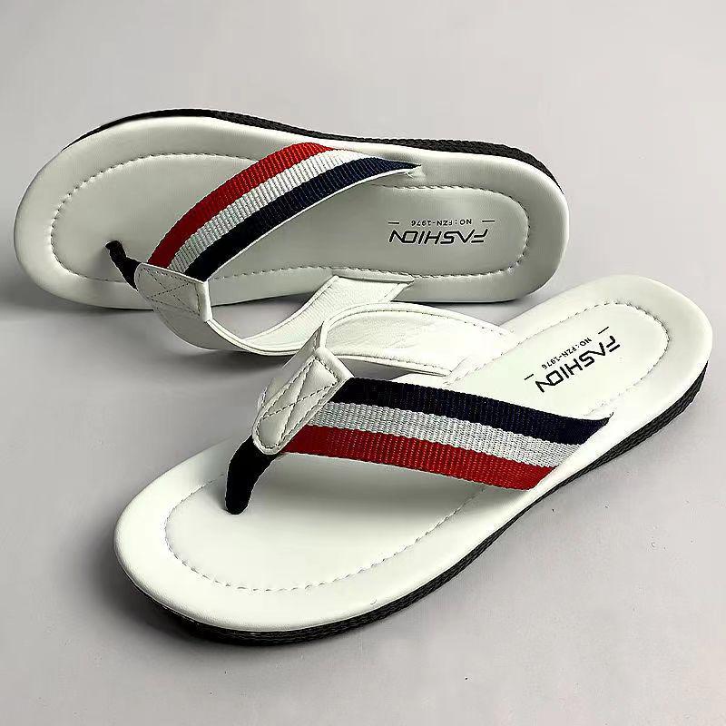 

Мужские нескользящие кожаные шлепанцы с защитой от запаха - Модные ремешки с цветными блоками для дома и пляжа 45 белый