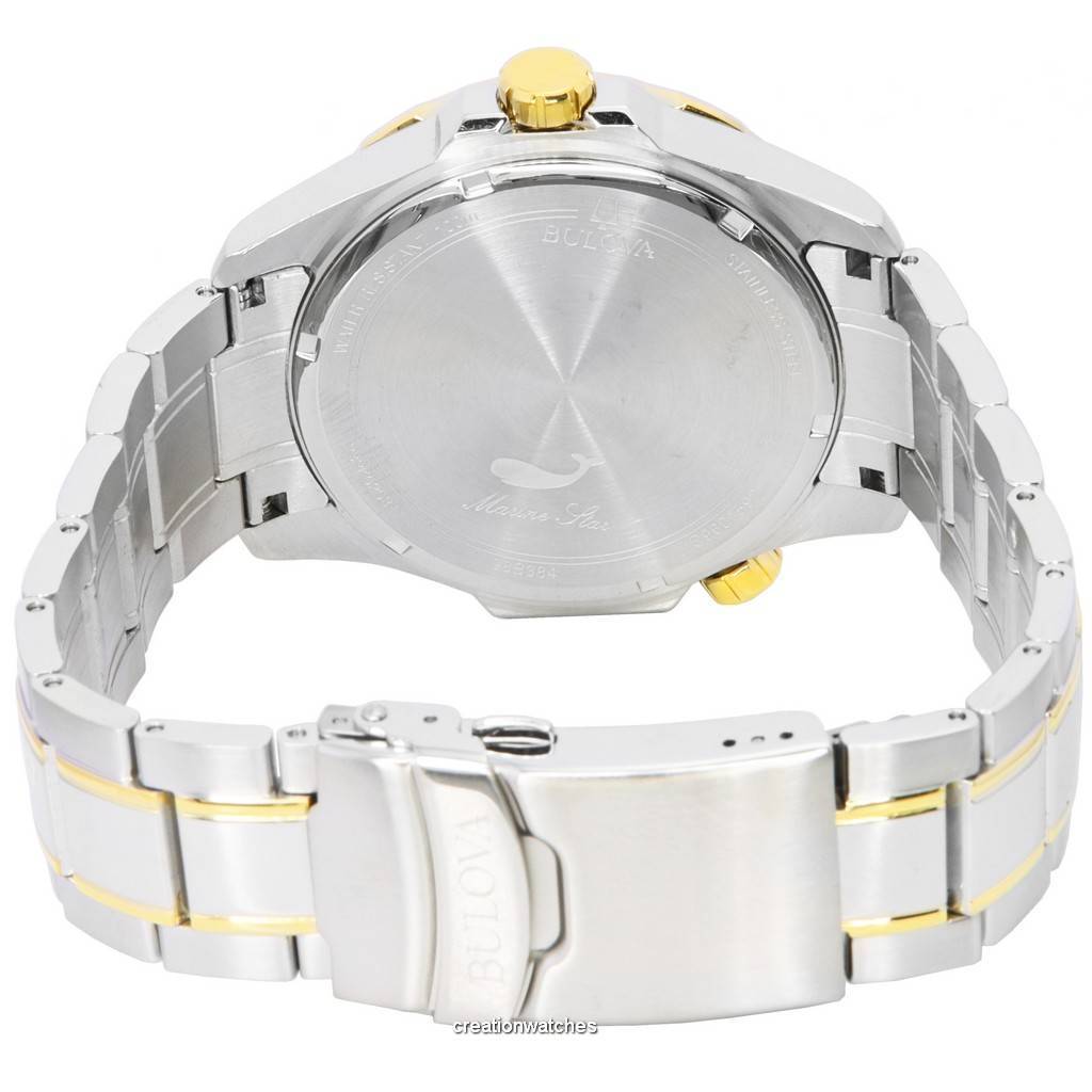 BULOVA Marine Star Zweifarbiges Armband Blaues Zifferblatt Quarz 98B384 100M Herrenuhr