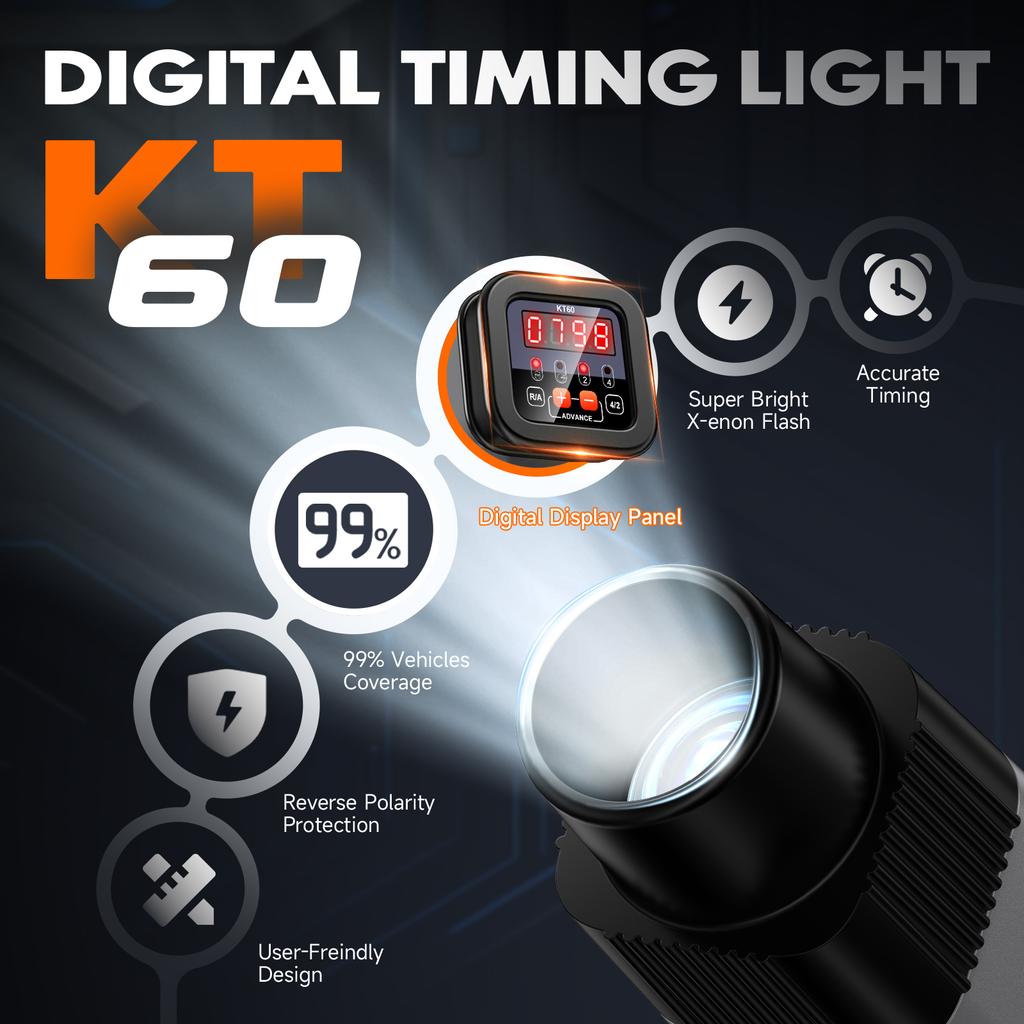 KZYEE KT60 Engine Timing Light with Tachometer Timing Light Automotive 12V for 2&4 Stroke Petrol Engine for Old Classical Cars