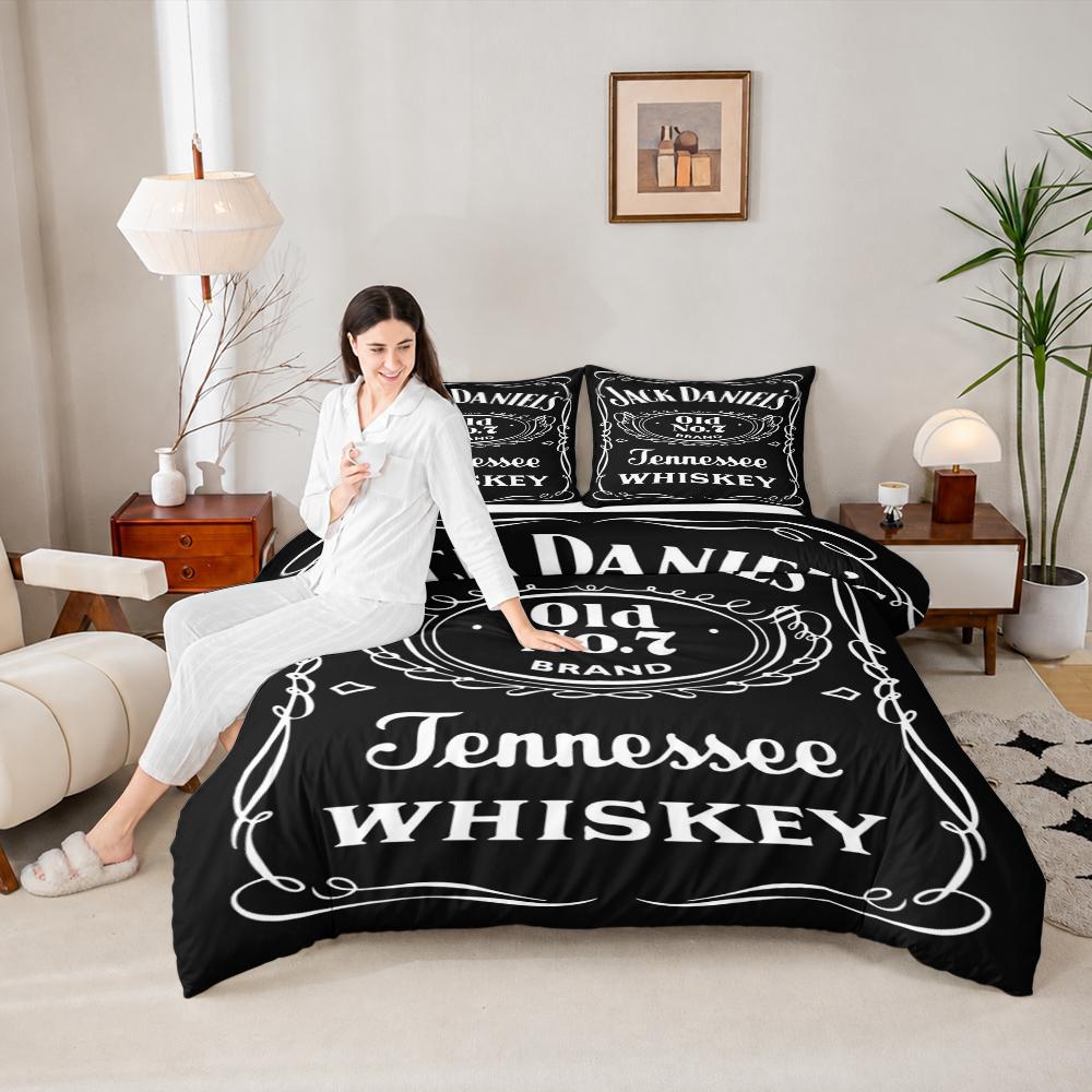 Jack Daniels Old No 7 Black White Whiskey Label Bar Bedding Set Duvet Cover Pillowcases Set for Home Bedding