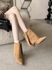 Autumn and winter new pointed thick heel high heel temperament thin French fashion sexy beautiful short boots