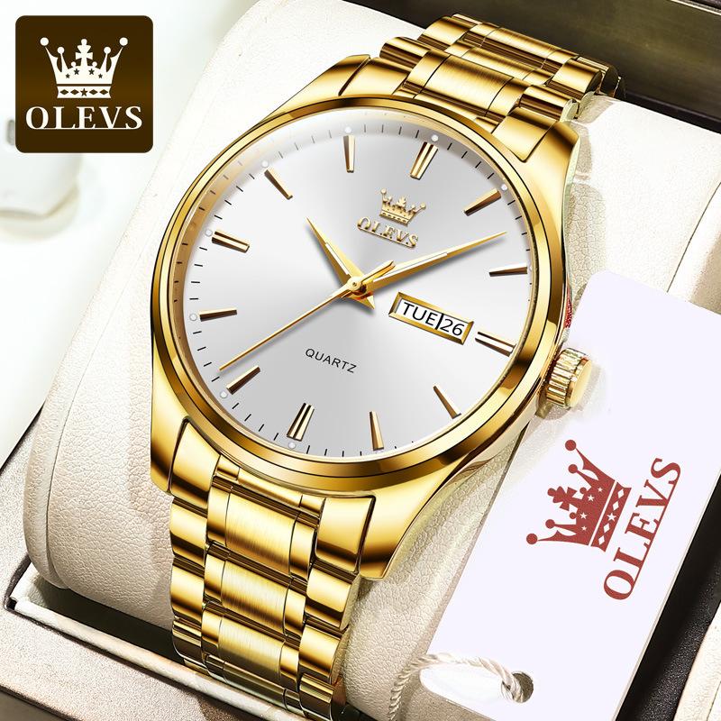 OLEVS Luxury Men s Watches Stainless Steel Waterproof Weekly Calendar Quartz Watch Original Luminous Simplicity Wristwatch
