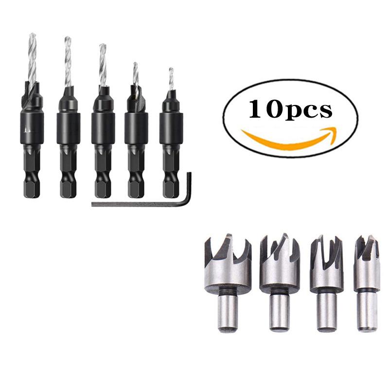 Titanium-Plated Hex Handle Cork Drill & Countersink Bit Set