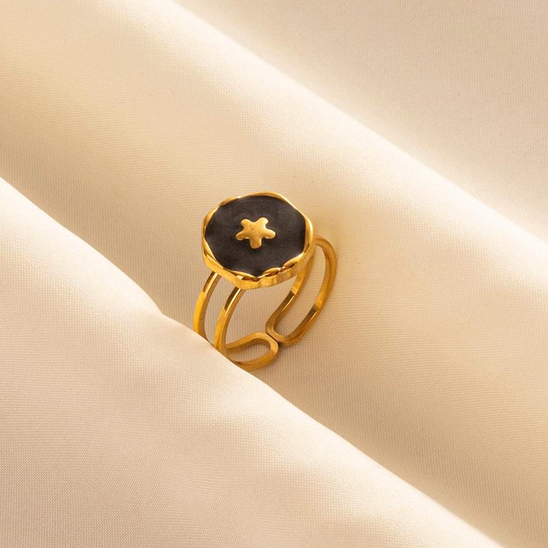 Balck Enamel Gold Plated Heart Fire Evil Eye Stainless Steel Ring Vintage Finger Jewelry Sun Moon Star Rings For Women Men Bague