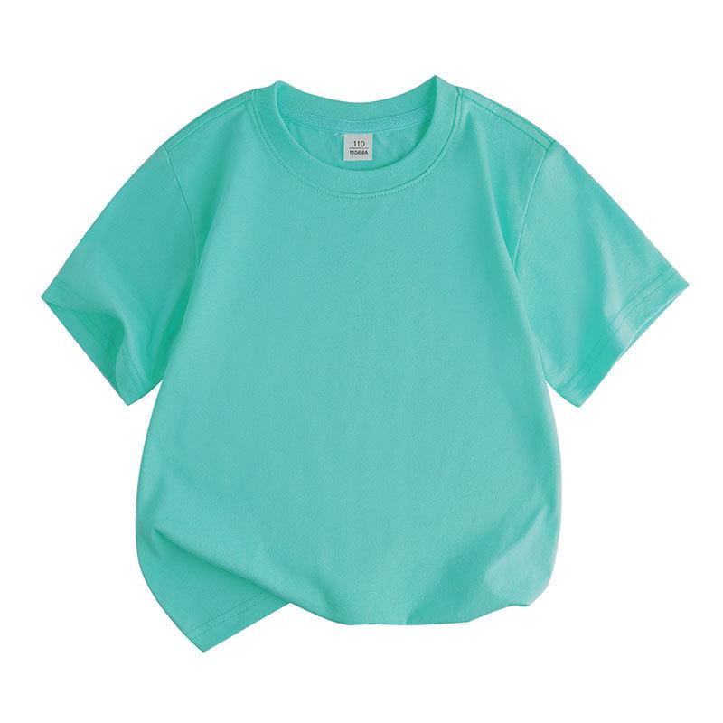 2025 New Kids' Solid Color Cotton Korean Style Loose Round Neck Sweat-Absorbent DIY Summer Short Sleeve T-Shirt