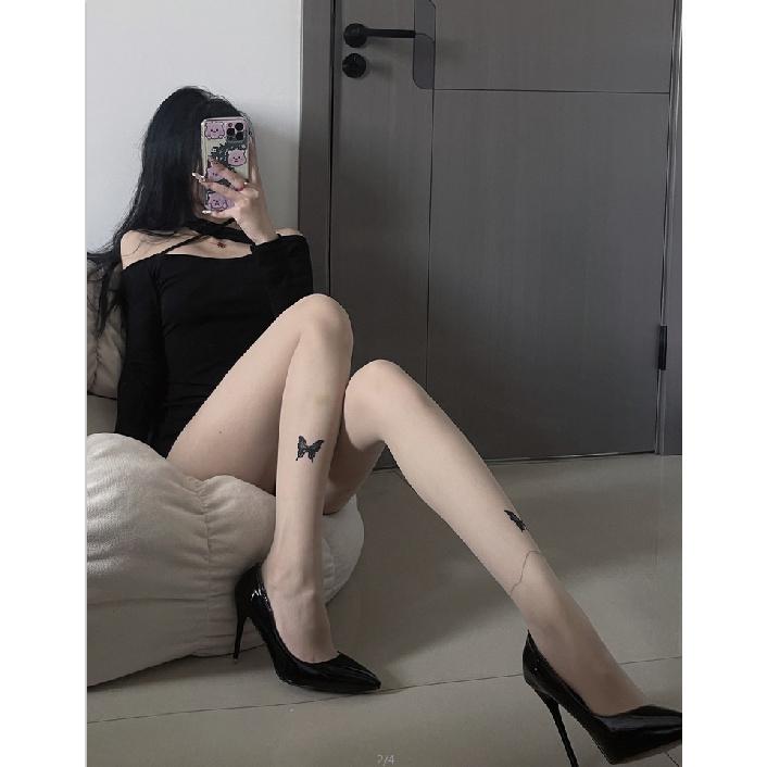 New skin-colored anti-snag pantyhose for women, spring and autumn style, two-butterfly design