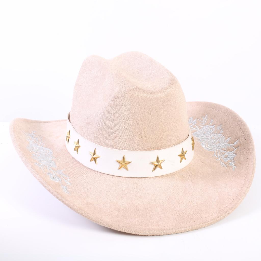 Popular European and American Classic Suede Western Cowboy Hat Men's and Women's Big Brim Embroidered Outdoor Sun Hat