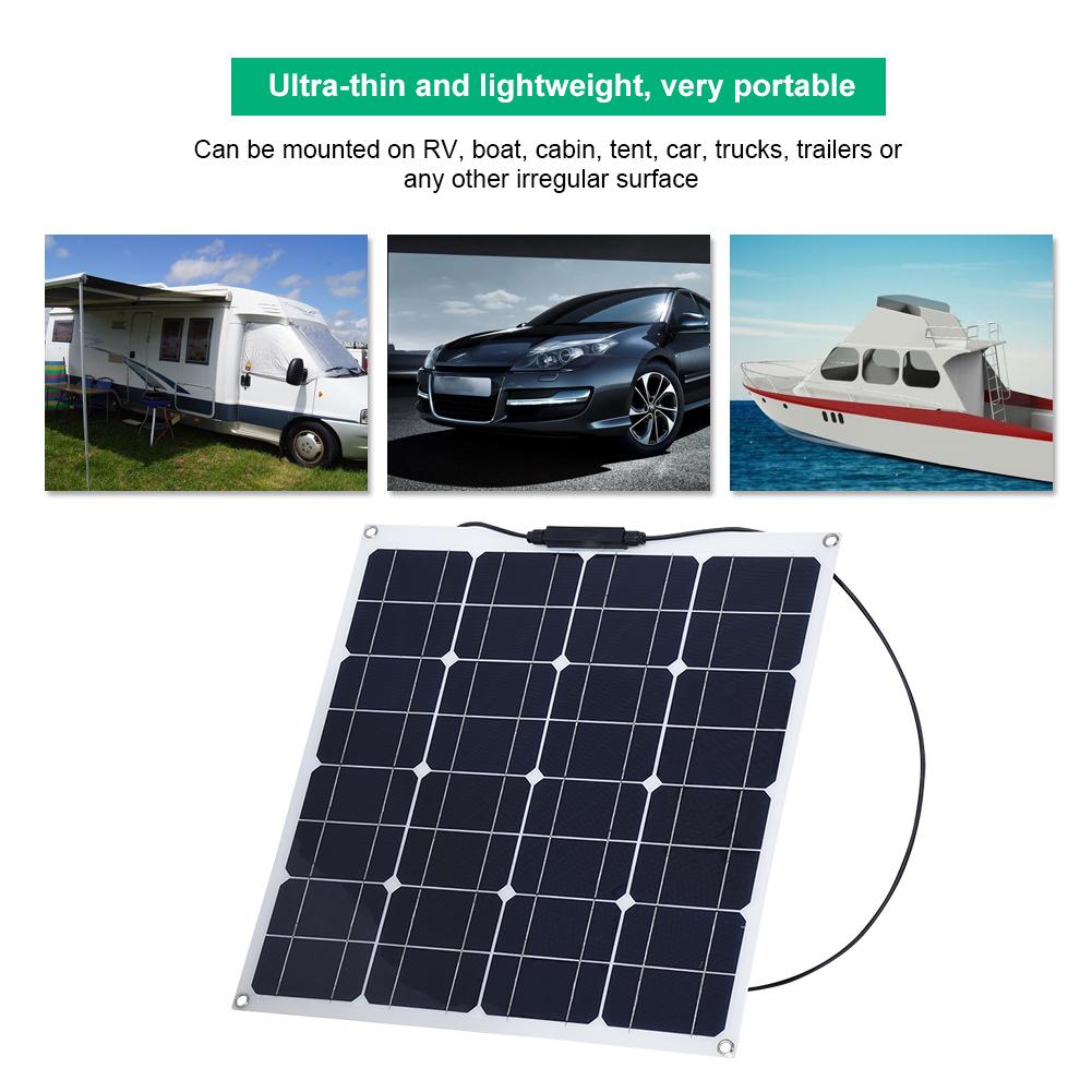 50W Portable Flexible High Efficiency 12V Solar Panel Outdoor for Home  Boat   Yacht   RV