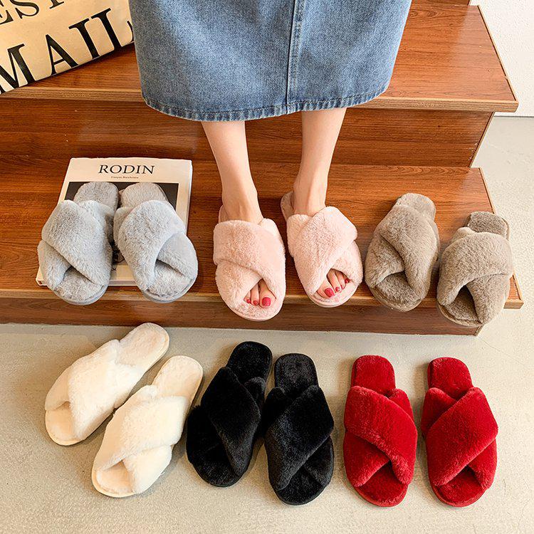 Pantofole da donna in cotone peluche incrociate a punta aperta Autunno/Inverno 2022