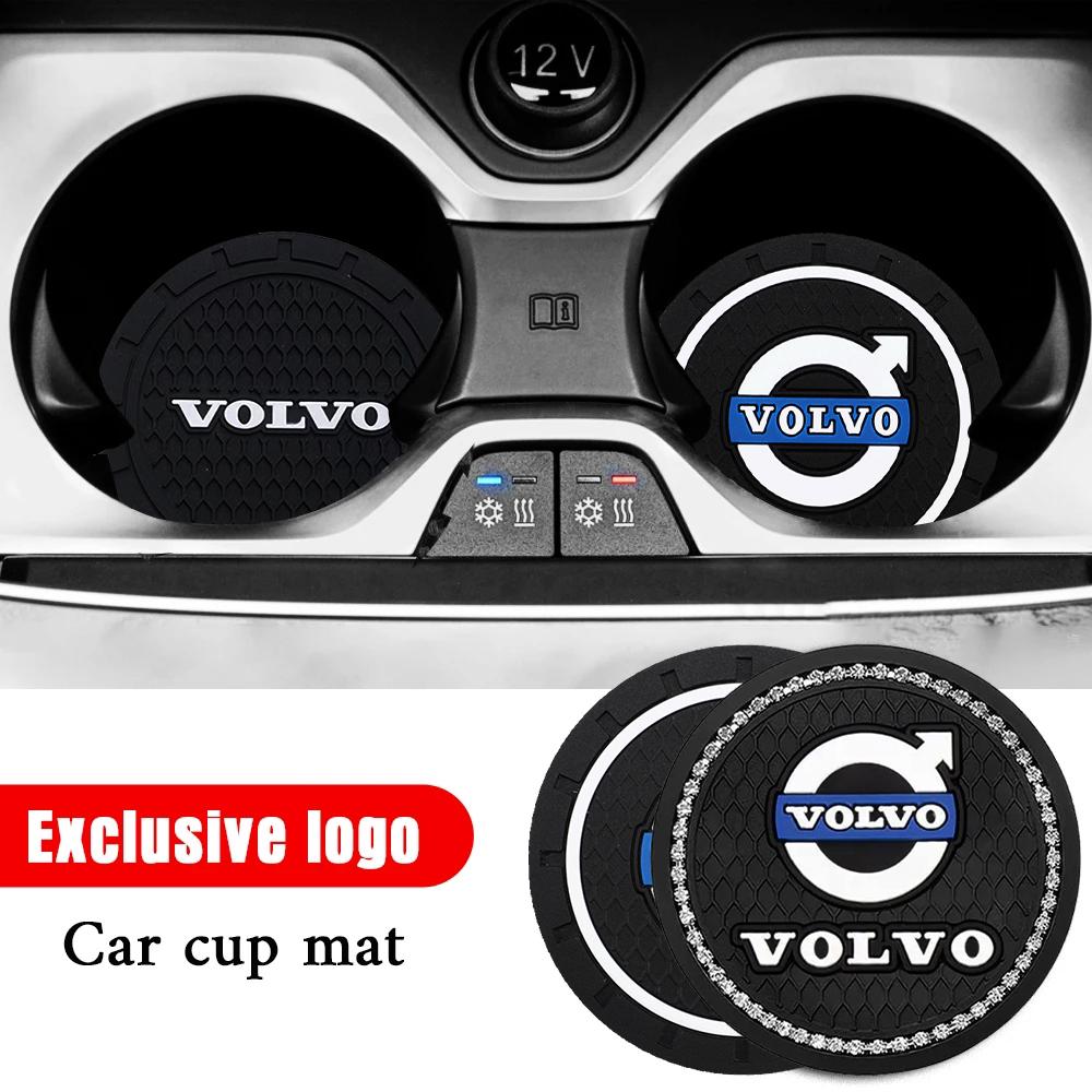 2Pcs Car Silicone Coaster Anti-Slip Water Cup Drink Mat Interior Decoration For Volvo XC90 V90 V60 XC60 V40 EC40 EX40 Keychain