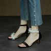 Handmade~ Super beautiful self-retention~ Pearl sandals fairy style sexy thin heel one-word buckle high heels female summer