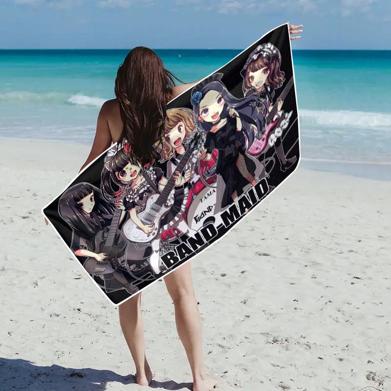 Band-Maid Cute Rock Band Anime Beach Towel Microfiber Soft Quick Dry Maid Outfit Music Print Bath Towel For Fan Swimming Outdoor