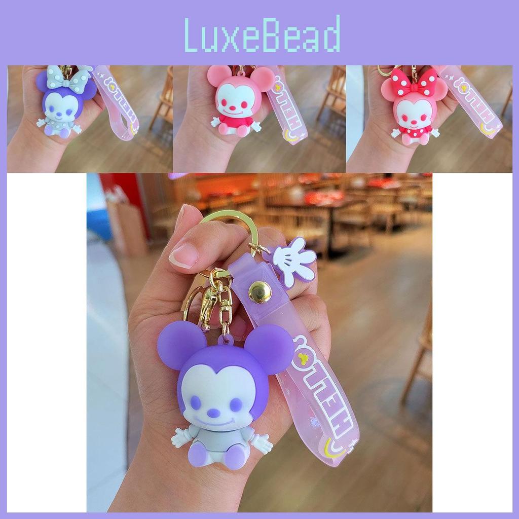 Porte-clés Adorable Dessin Animé Mickey Mouse Avec Joli Nœud Rose Accessoire en Silicone