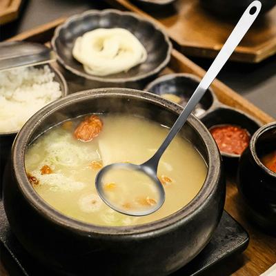 Kitchen Utensil Stainless Steel Soup Spoon Long Handle Deepened Hot Pot Scoop Rust-proof Flat Bottom Slotted Spoon Home