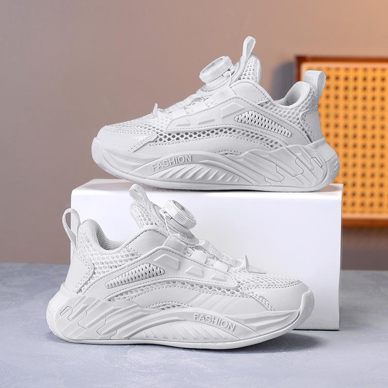 Boys Shoes 2025 New Spring and Summer Mesh Breathable Rotating Button Non-slip and Wear-resistant Children's Sports Shoes