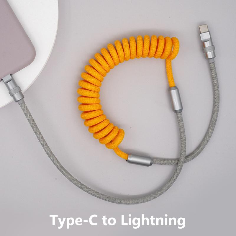 1.8M 120W Fast Charge USB Cable Quick Charge Type-C Lightning Spring Cable For USB To Type C
