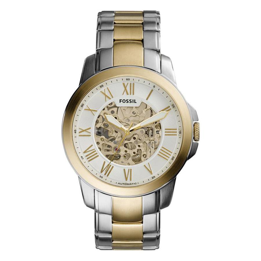 

Fossil Grant Automatic Skeleton White Dial Two Tone Steel Strap Watch for Men - ME3112