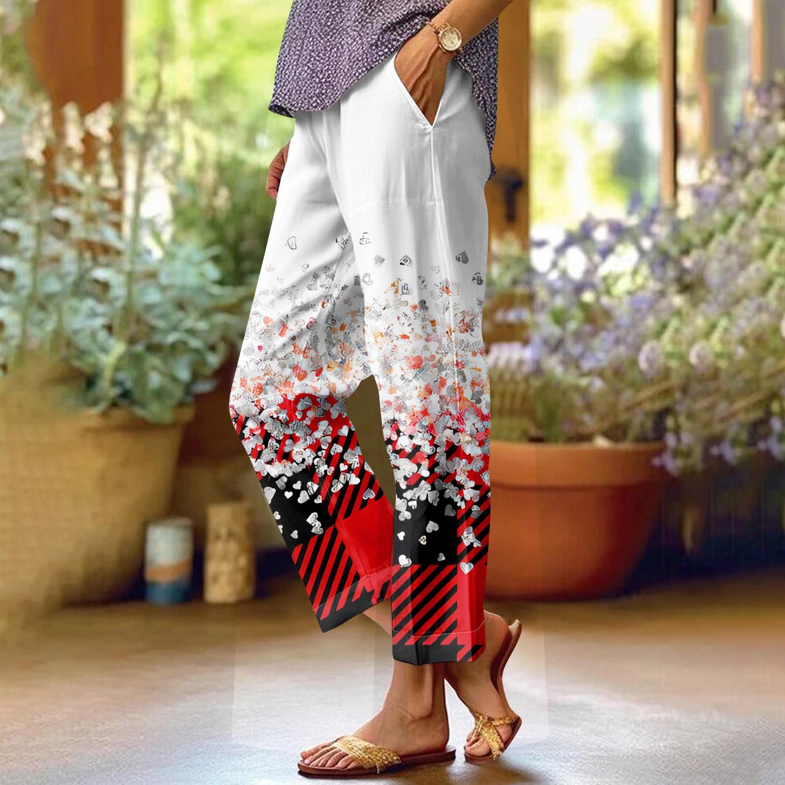 

Женские модные повседневные брюки с прямыми карманами и эластичной талией с рождественским принтом XXXXL белый