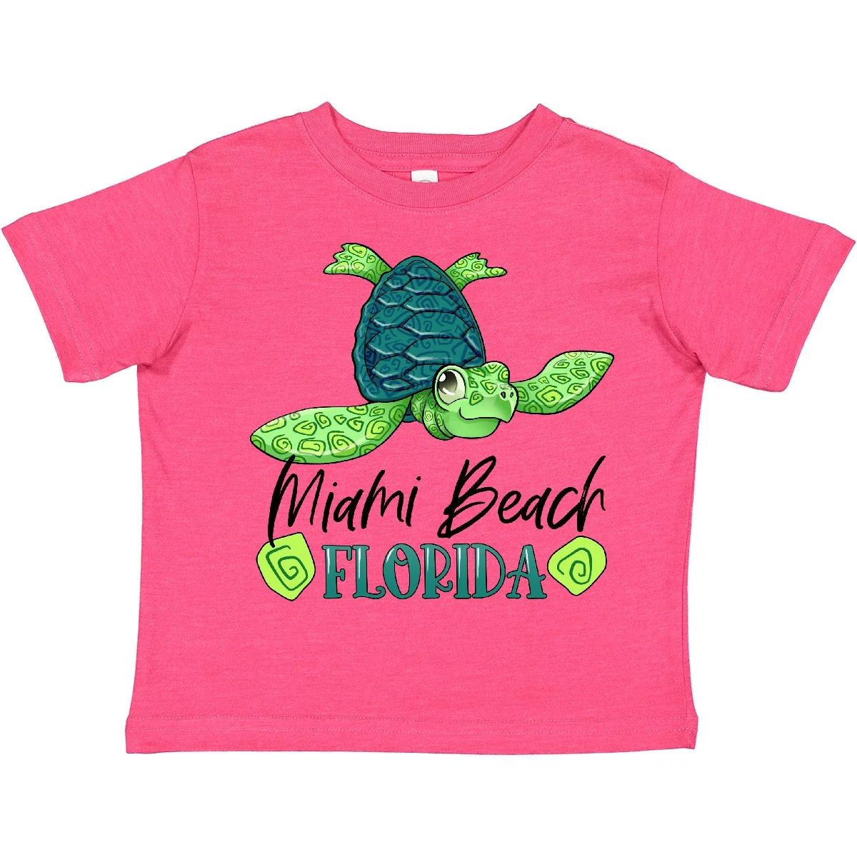 Inktastic Miami Beach, Florida Happy Sea Turtle Toddler kids boys T-Shirt Summer Swirls 120