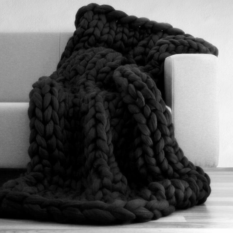 Hand Chunky Knitted Blanket Thick Yarn Merino Wool Bulky Knitting Throw Blankets Throw Carpets Soft Warm Winter Home Sofa Bed