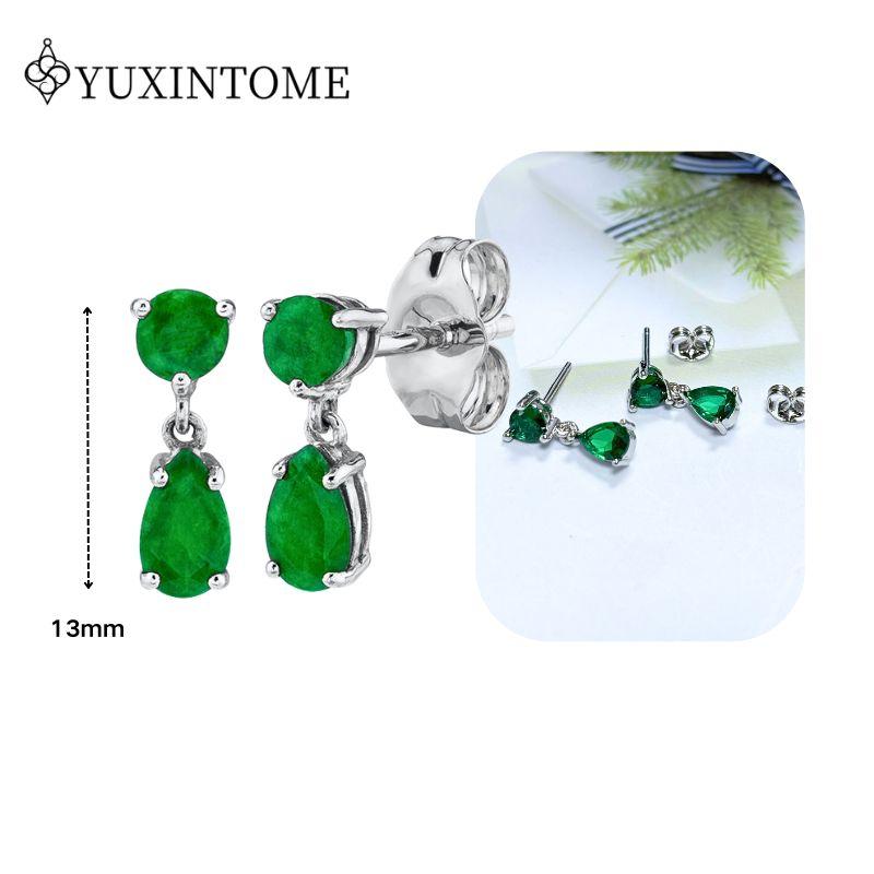 Turquoise 925 Silver Ear Needle Green Zircon vintage emerald Heart/Flower Pendant Hoop Earrings Fashion party Jewelry