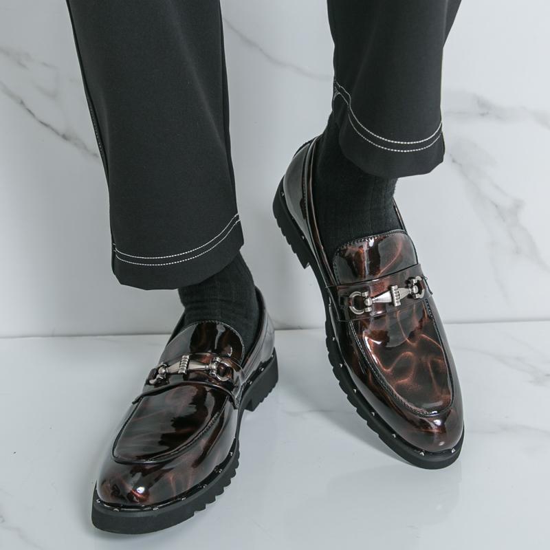 Fashion Designer New Thick-sole Loafers New Men's Green Brown Patent Leather Shoes Designer Formal Wedding Dress Homecoming Footwear