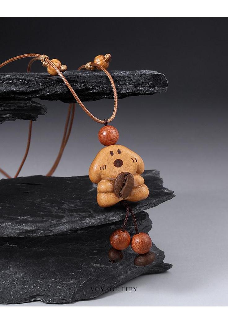 Wooden Coffee Bean Puppy Pendant Necklace - Light Luxury Accessory for Women
