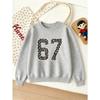 Kids Unisex Crewneck Sweatshirt, Leopard Print Stitched Outline Varsity 67 Number Long Sleeve Pullover,  Sweatshirt for Boys Girls Over 4 Years Old