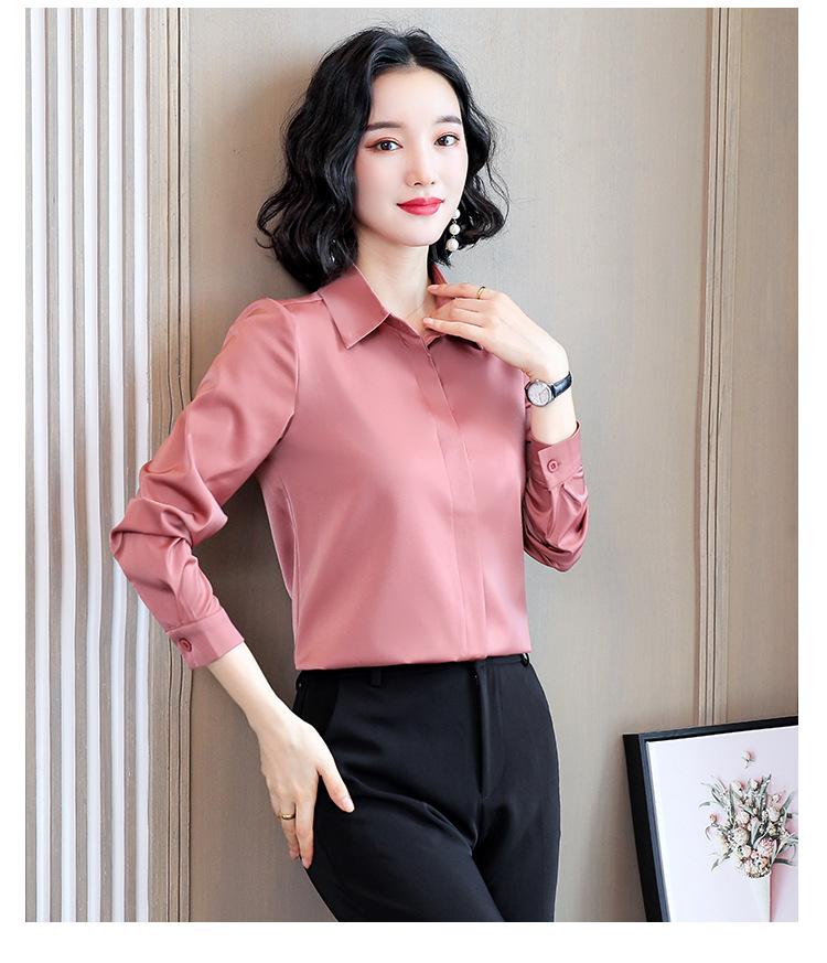 Women's Long-Sleeve Silky Satin Acetate Shirt - Early Autumn Trendy Design