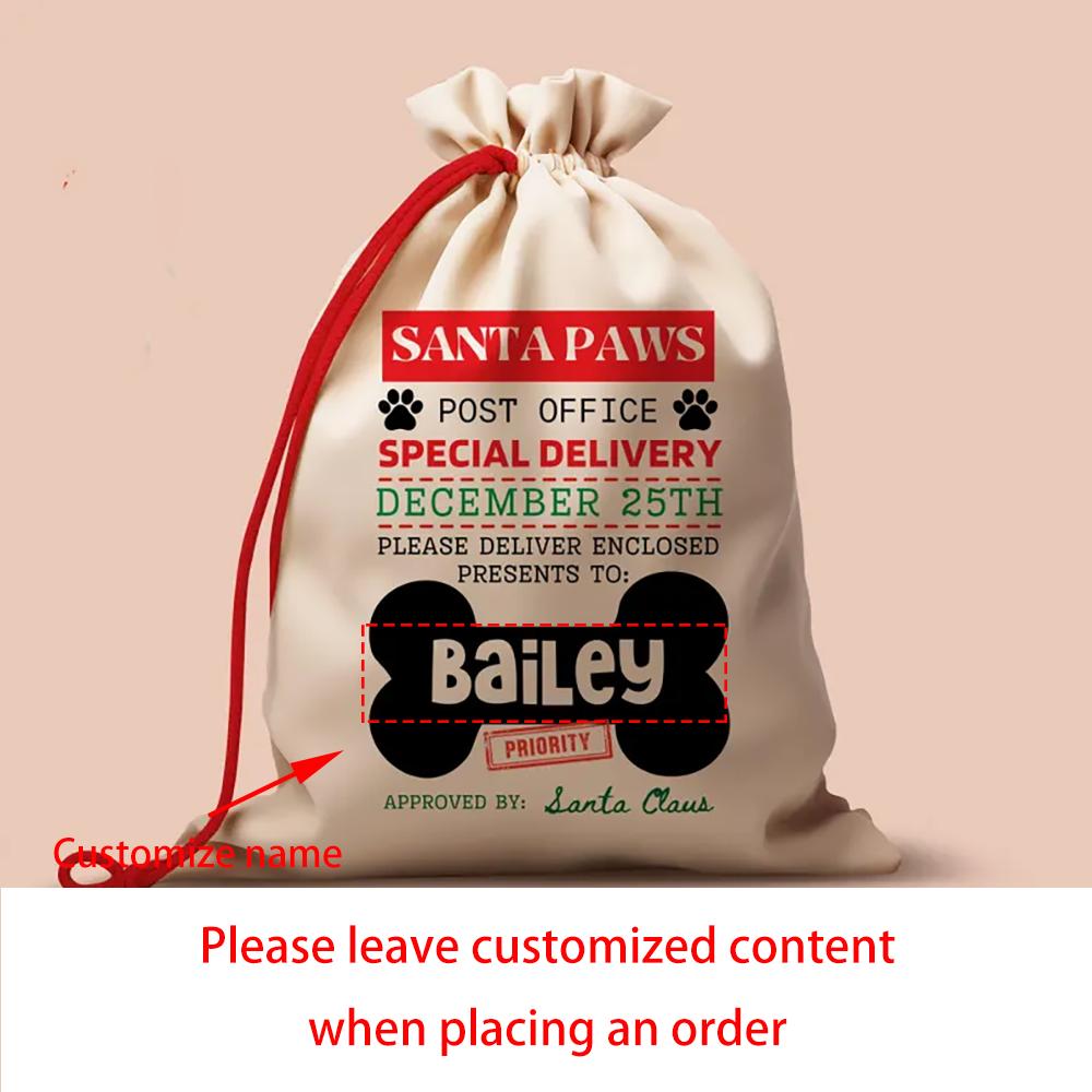 

Personalized Christmas Gift Bag for Pets Santa Paws Delivery Bag Christma Holiday Dog Gift Sack Santa Claus Present Bag New Year 1pcs 30x40cm