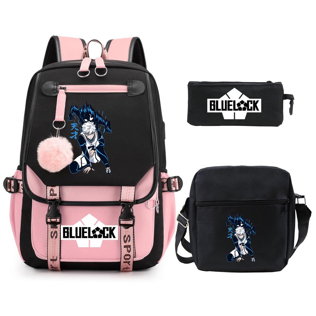 Trend Campus Primary And Secondary School Students Schoolbag Blue Prison Periphery Animation Backpack Pencil Bag