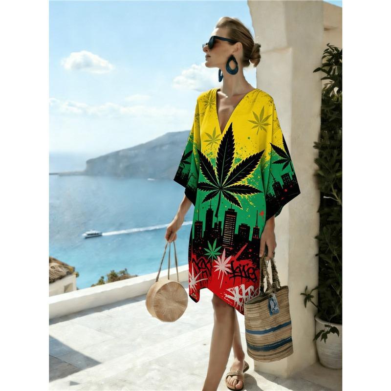 Bohemian ladies new D print seaside vacation fashion casual dress