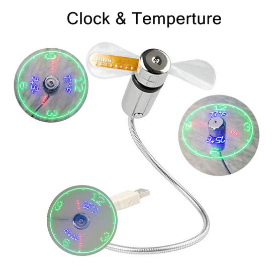 Creative Mini USB Real Time Temperature LED Clock Display Summer Cooling Fan