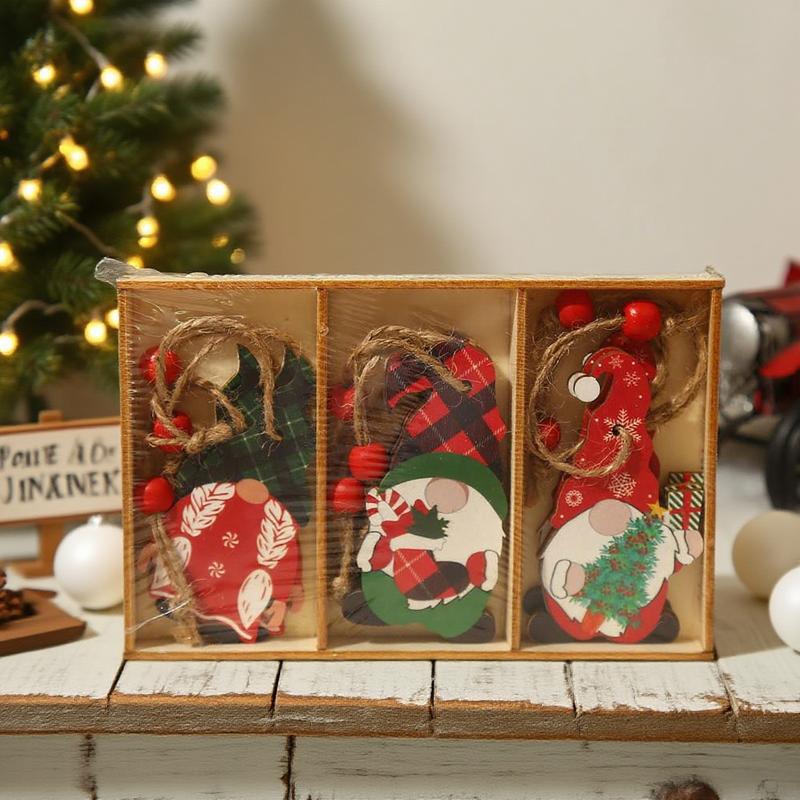 9Pcs Christmas Wooden Pendants Gingerbread Man Gnomes Xmas Tree Hanging Oranment 2026 Navidad Decorations For Home New Year Gift