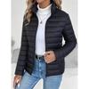(Order A Size Up)Women Spring Slim‑Fit Lightweight Padded Jacket Stand Collar Zipper Long Sleeve Solid Color Elegant Versatile Cropped Coat ()