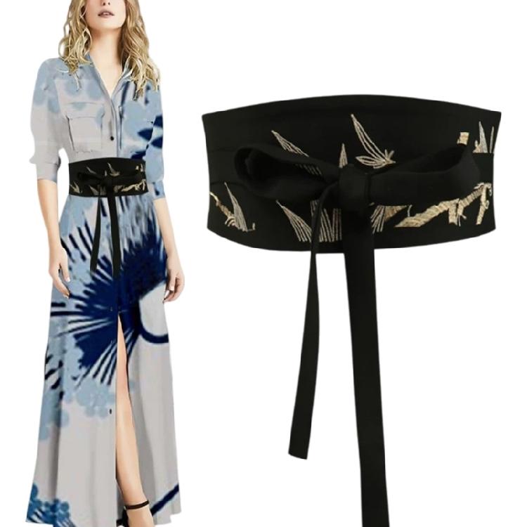 Eleganter breiter Gürtel mit Stickerei, verstellbarer gebundener Bund, Taillenkorsett für Abendparty-Kleidung, Outfit-Verstärker für formelle Anlässe