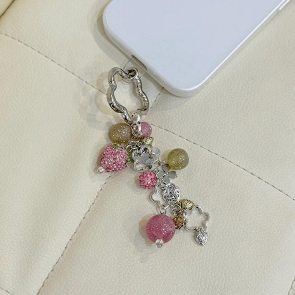 Sparkling Phone Charm Zinc Zinc Alloy Bag Charm Cute Strawberry Keychain  Girls