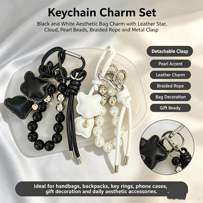 1Pcs Handbag Keychain New Imitation Pearl Cat Mobile Phone Chain Gift Hanging Ornament Pendant Women Girls