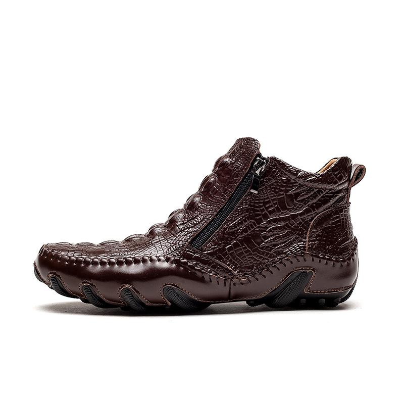 Men's Stylish High-Top Casual Shoes, Crocodile Embossed Cowhide Leather, Easy-Use Metal Zipper, Durable&Fashionable for Leisure