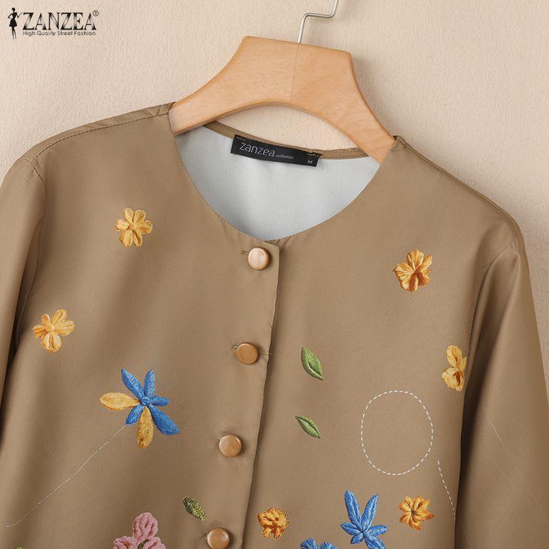 ZANZEA Women Round Neck Long Sleeve Loose Floral Print Blouse