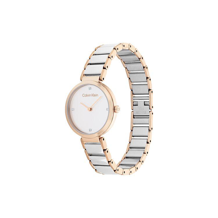 Calvin Klein Quartz Watch Stainless Steel Strap Pink Dial Gift Box Simple Small Rhinestone Watch Women watches silver 25200138